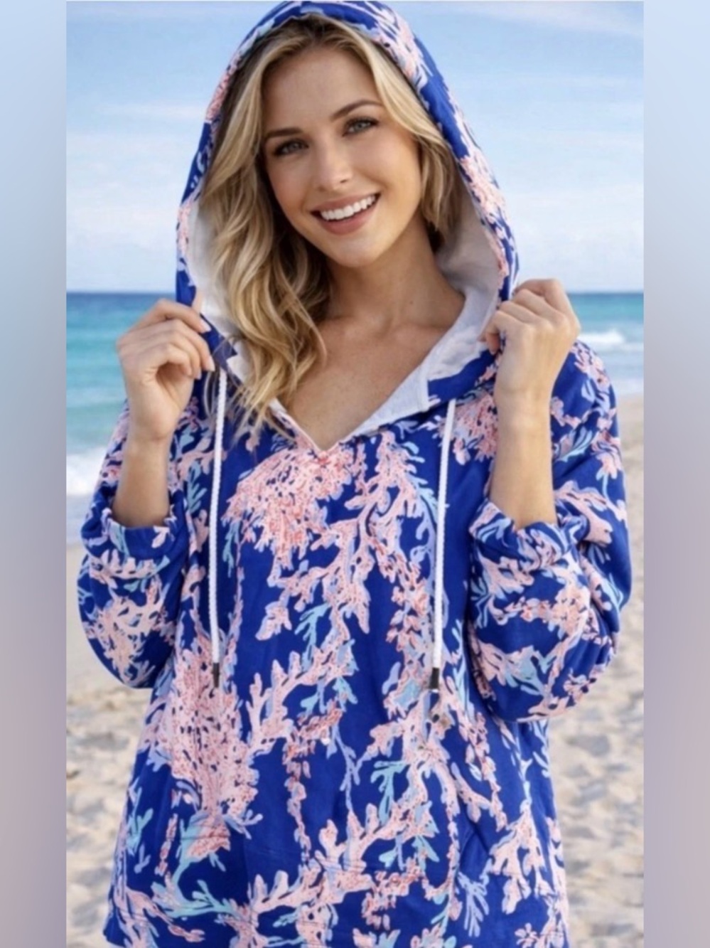 Lilly Pulitzer Pink Label Hoodie with Light Blue Knit